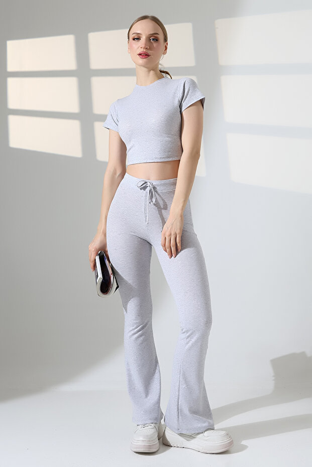 Ribbed Knit Short T-Shirts Flared Sets