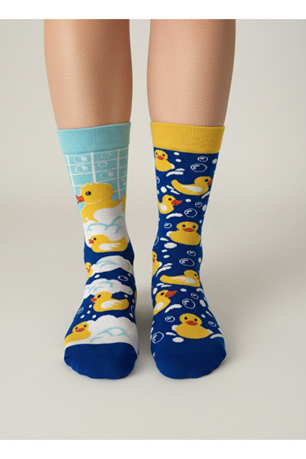 Right and Left Different Chick Patterned Socks 1 Pair