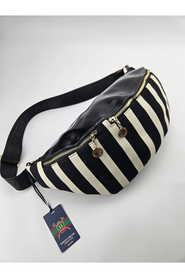 Harvey Miller Black-White Linen & Patent Leather Large Unisex Waist Bag