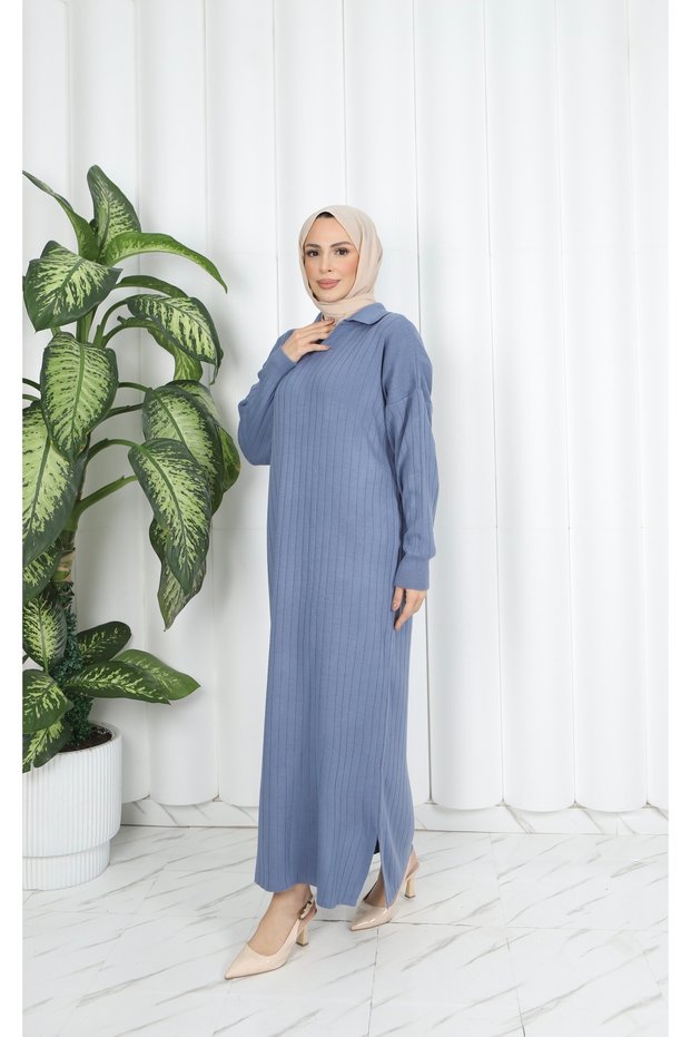 Corded Polo Collar Knitwear Dress