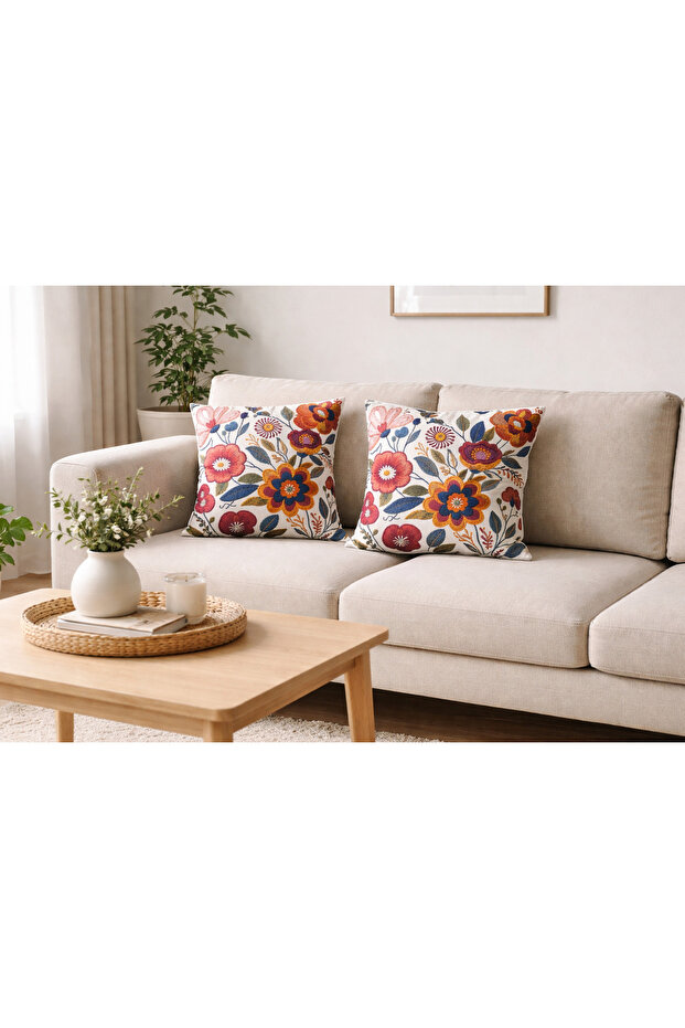 Digital Print Patterned 2-Piece Throw Pillow Cover 43X43 cm – Premium Fabric, Modern Decorative Pillowcase