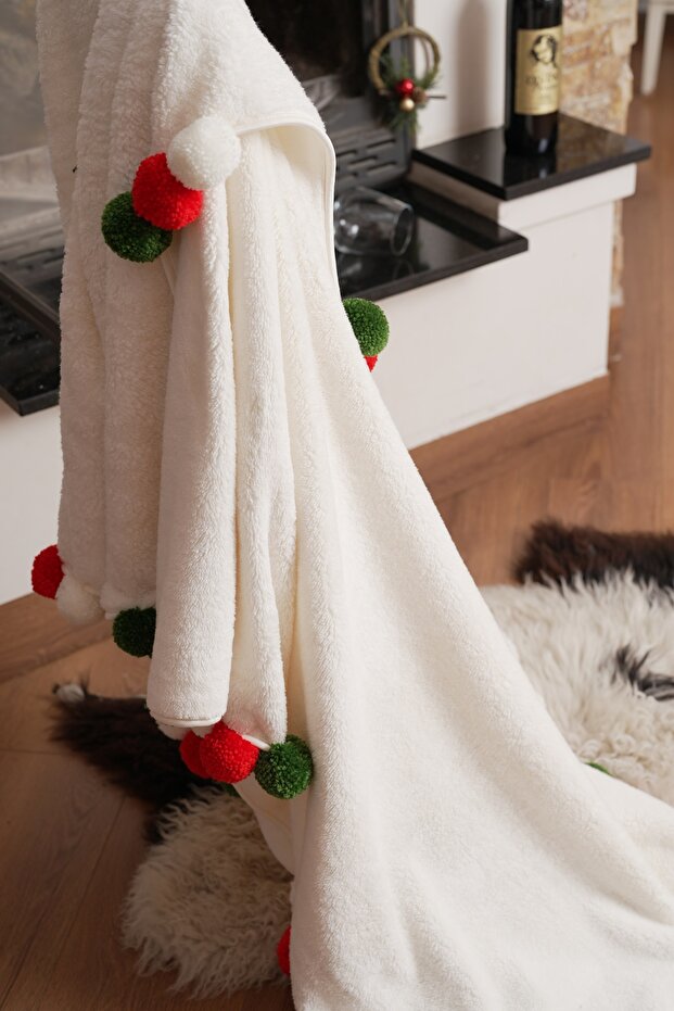 New Year Special Series Wellsoft Tv Blanket with Pompoms | New Year Blanket