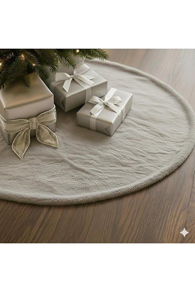 Plush Christmas Tree Cover Christmas Pine Tree Cover Ecru Smoke White 100 cm Diameter New Year Tree Cover