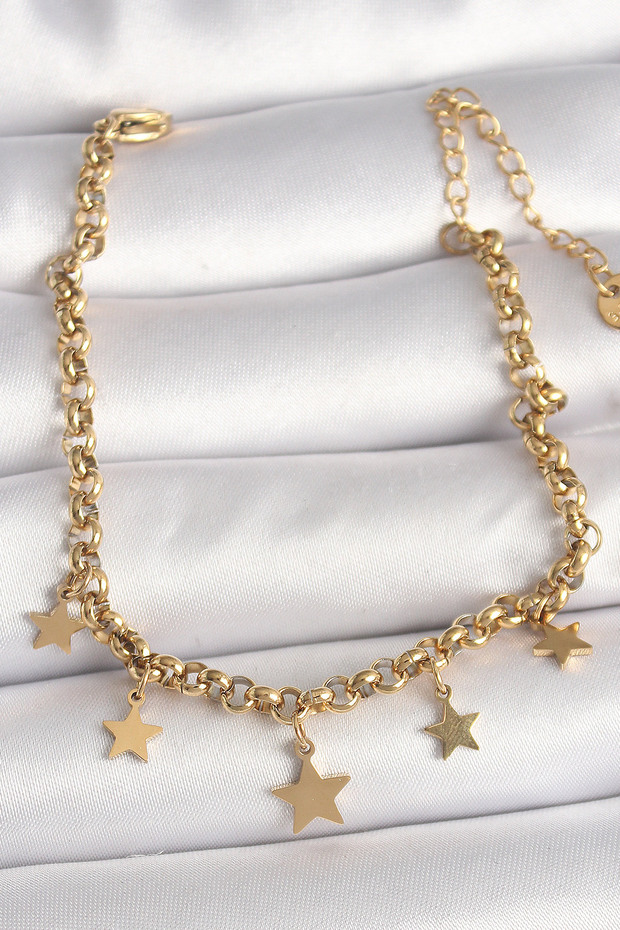 Stainless Steel Gold Color Chain Dangle Star Figure Women's Bracelet – Tarnish-Free & Stylish
