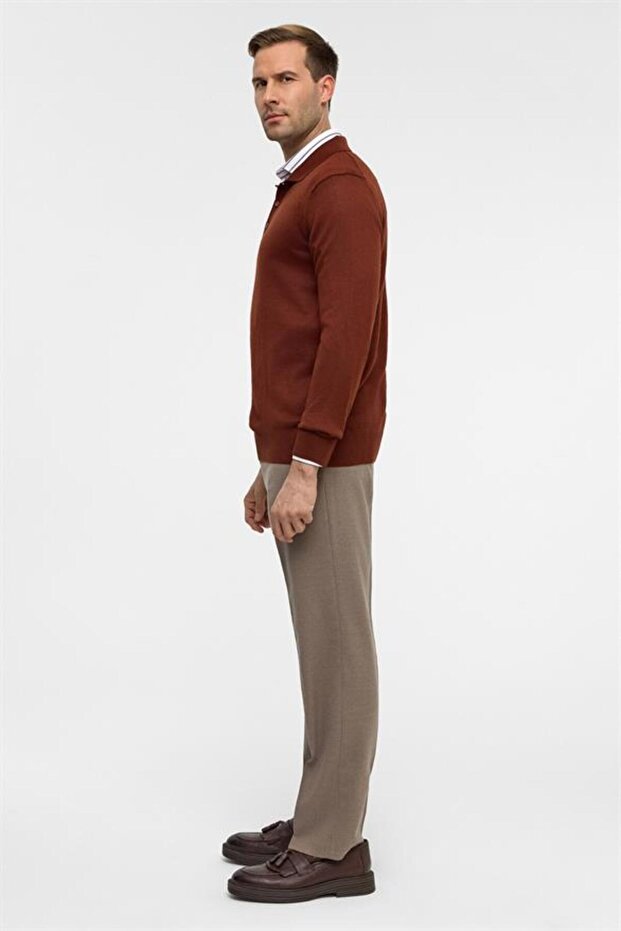 Kiremit Regular Düz Polo Yaka Triko - 7