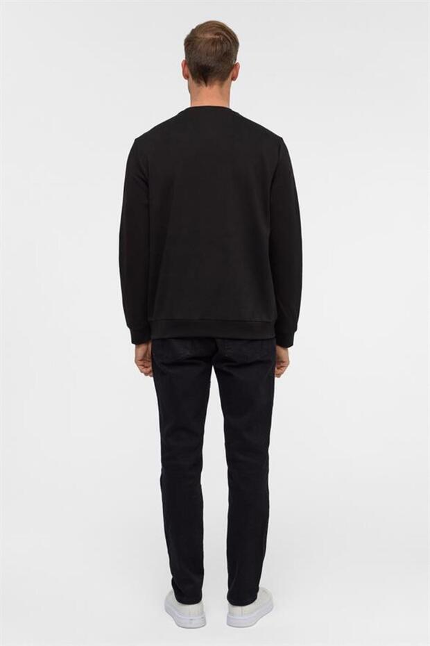 Siyah Regular Düz Bisiklet Yaka Sweatshirt - 8