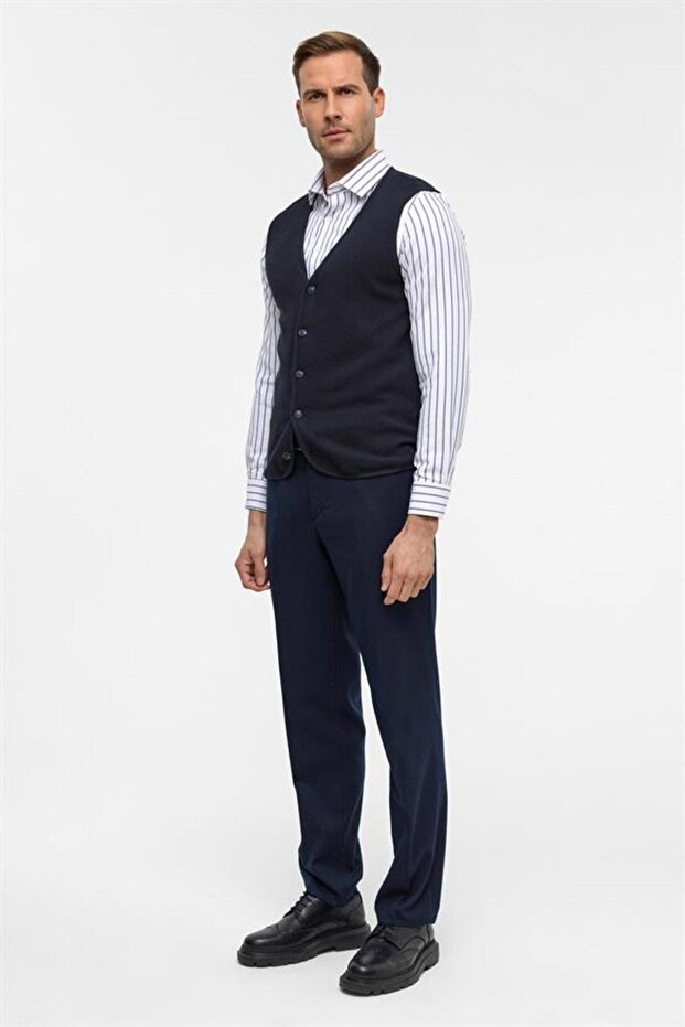 Lacivert Regular Kapitone V Yaka Yelek - 8