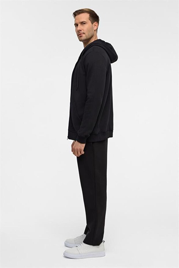 Siyah Regular Düz Bisiklet Yaka Sweatshirt - 8