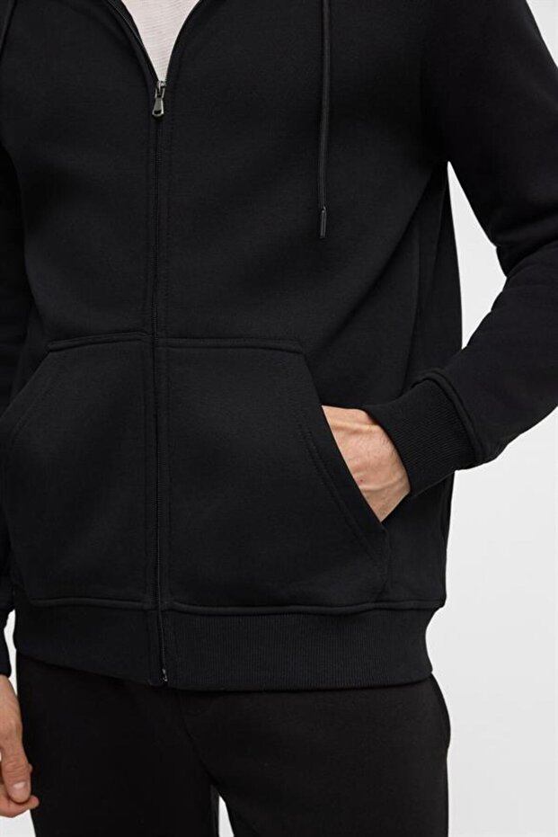 Siyah Regular Düz Bisiklet Yaka Sweatshirt - 5