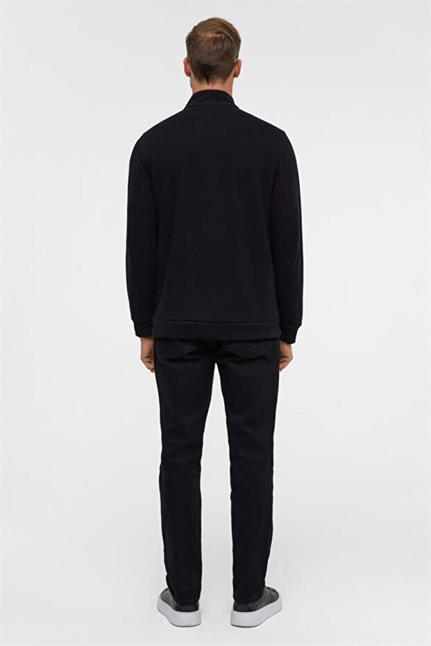 Siyah Regular Düz Polo Yaka Sweatshirt - 8