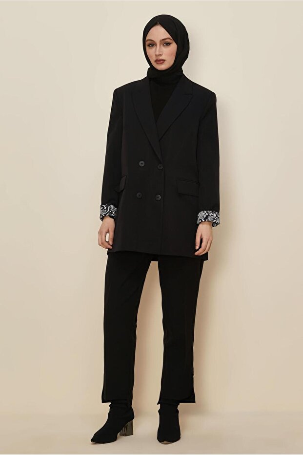 سترة بليزر منقوشة بأكمام 46191 - 1