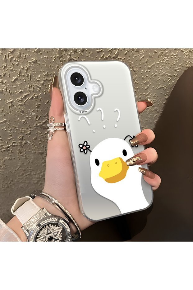 iPhone 16 Compatible Silicone Edge Hard Back Anti-Fall Case Sweet Duck