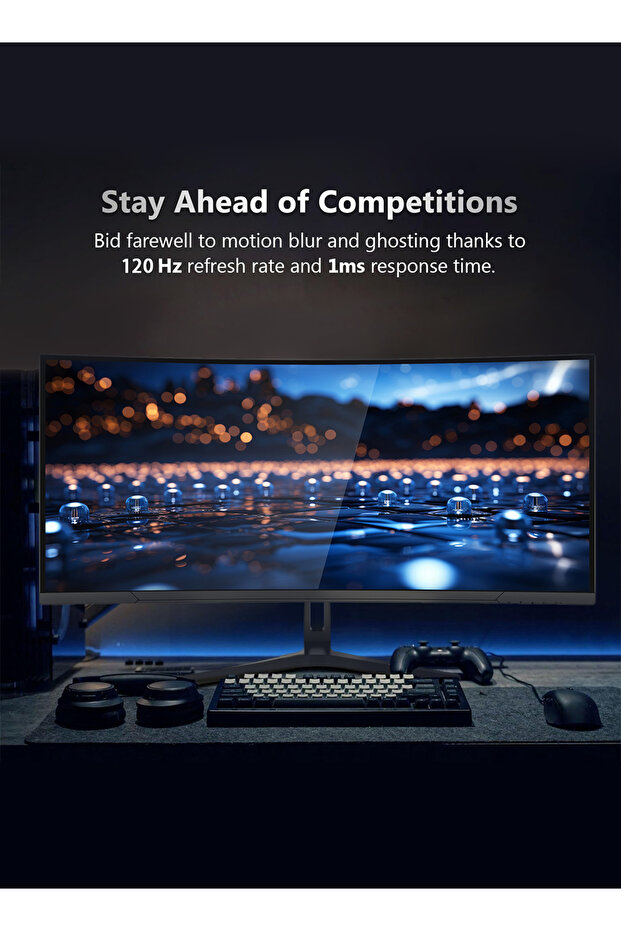 34" Curved WQHD 3440×1440 Gaming Monitor 120Hz, 1ms, 1500R, HDR 10 - 3