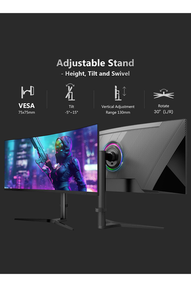 34" Curved WQHD 3440×1440 Gaming Monitor 165Hz, 1ms, 1500R - 4