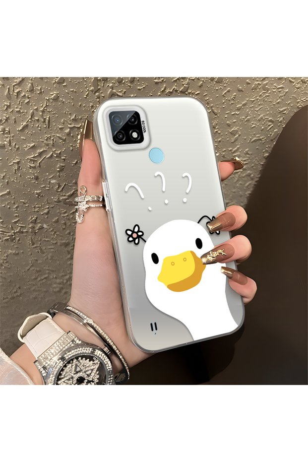 Realme C21 Compatible Silicone Edge Hard Back Anti-Fall Case Sweet Duck