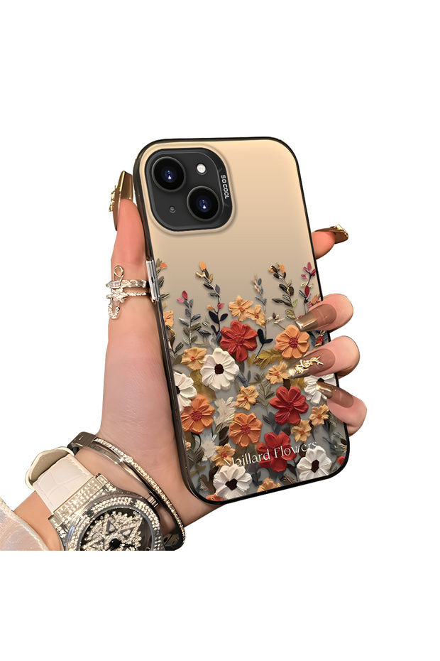 iPhone 15 Plus/14 Plus Compatible Silicone Edge Hard Back Anti-Fall Case Beautiful Flower
