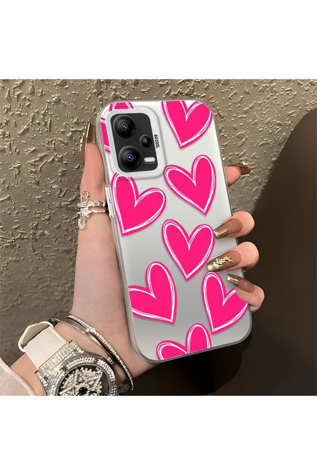 Xiaomi Redmi Note 12 5g Compatible Silicone Edge Hard Back Anti-Fall Case Heart Pattern