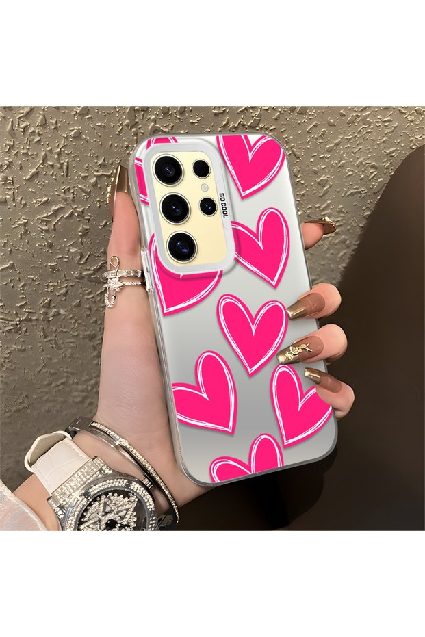 Samsung Galaxy S24 Ultra Compatible Silicone Edge Hard Back Anti-Fall Case Heart Pattern