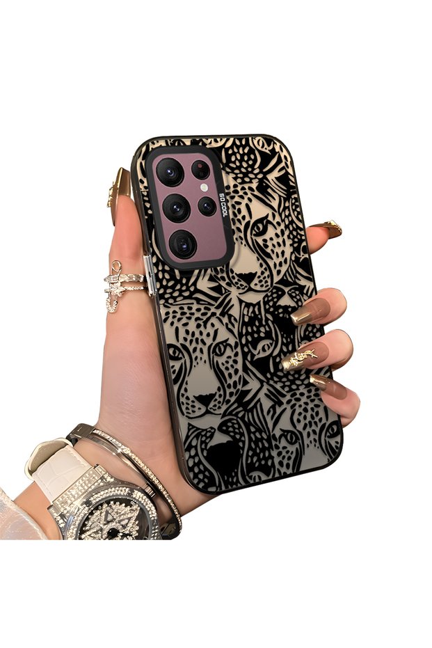 Samsung Galaxy S22 Ultra Compatible Silicone Edge Hard Back Anti-Fall Case Cheetah Figure