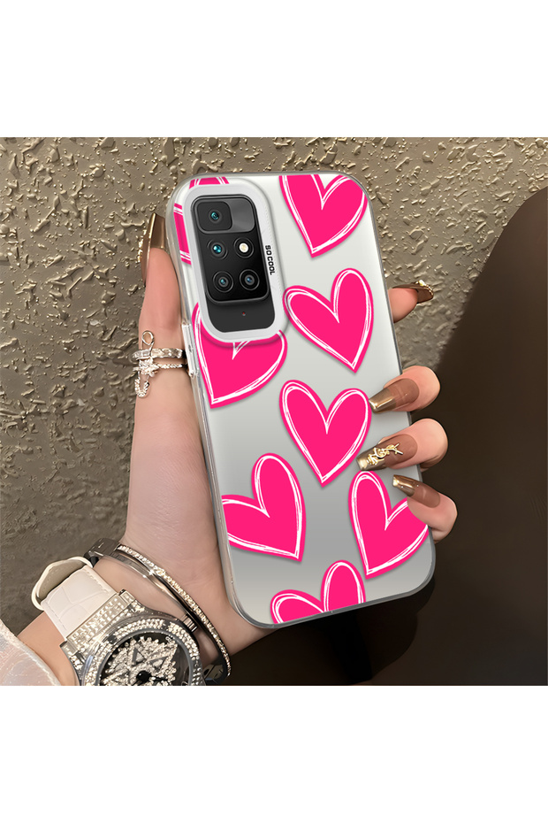 Xiaomi Redmi 10 Compatible Silicone Edge Hard Back Anti-Fall Case Heart Pattern