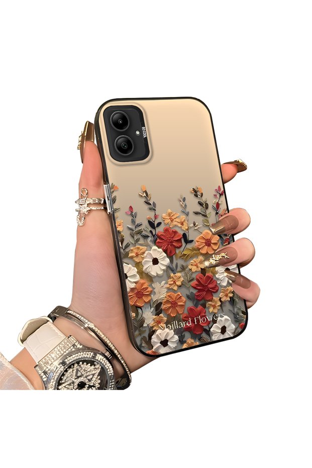 Samsung Galaxy A05 Compatible Silicone Edge Hard Back Anti-Fall Case Beautiful Flower