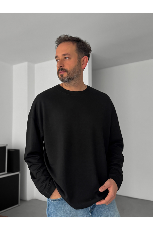 Siyah Modal Kumaş Likralı Oversize Sweatshirt By - 6