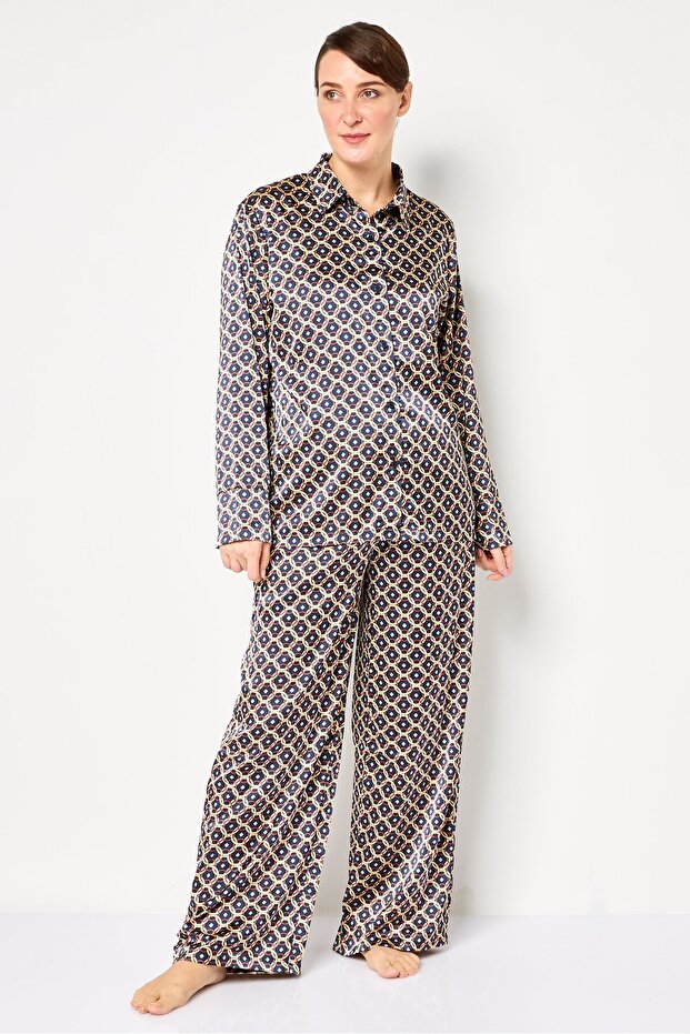 Women 2 Pieces Allover Print Long Sleeves Pyjama Set, Multicolor