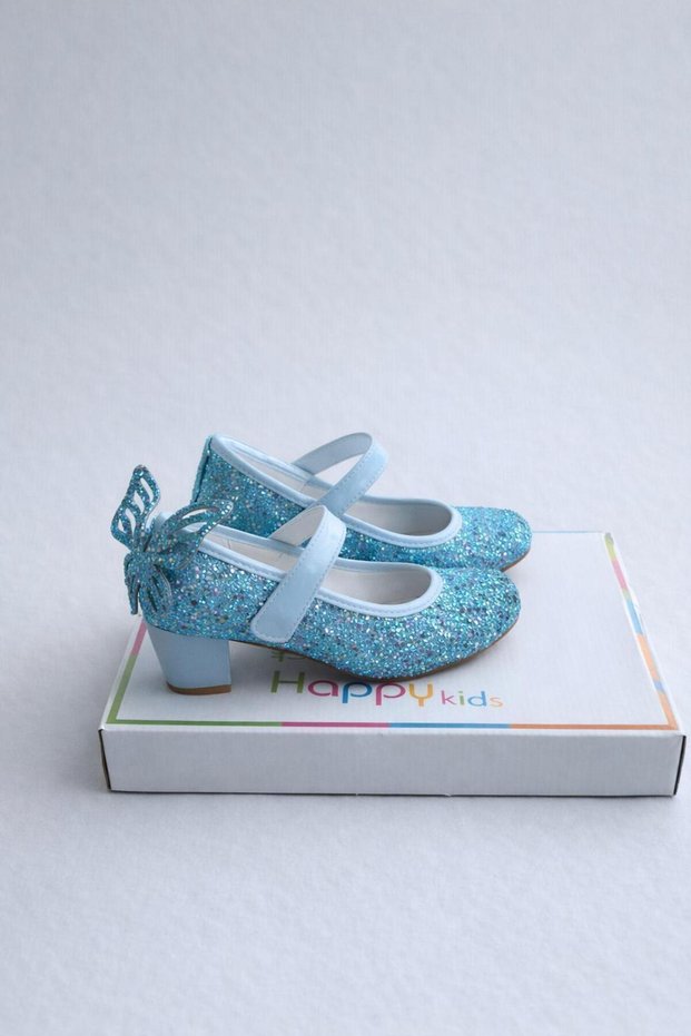 Girls' Evening Dress Shoes Blue Butterfly Sparkling Party -Birthday Heels Girls' Shoes