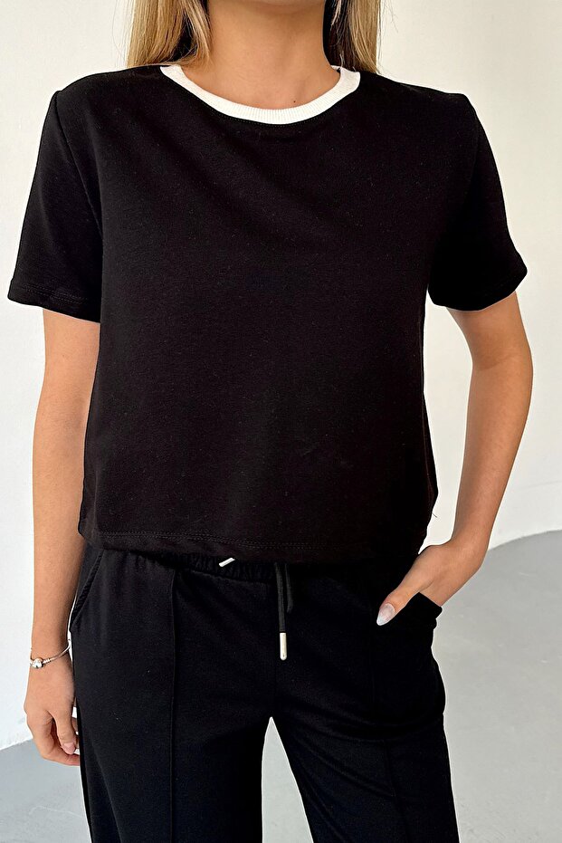 Kadın Kısa Kollu 3İp Basic Sweatshirt Siyah - MS0001429 - 2