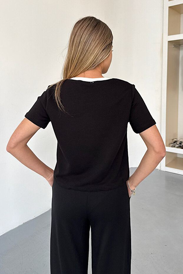 Kadın Kısa Kollu 3İp Basic Sweatshirt Siyah - MS0001429 - 4