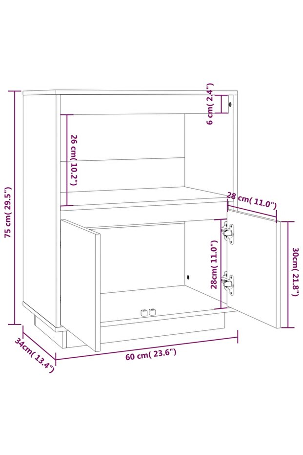 Sideboard 60x34x75 cm Solid Wood Pine - 3