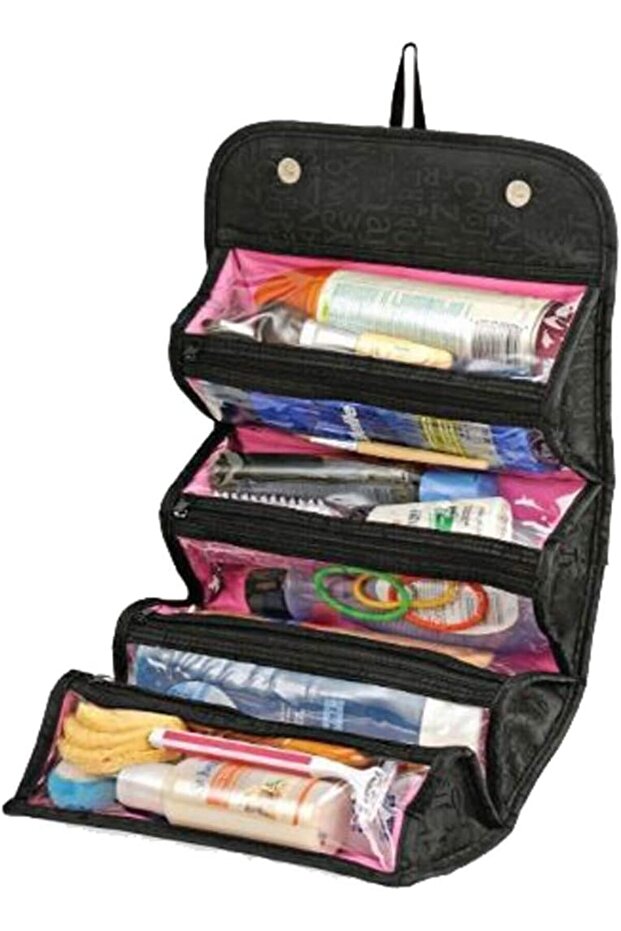 Roll Up Travel Cosmetic Makeup Jewelry Toiletry Bag Organizer