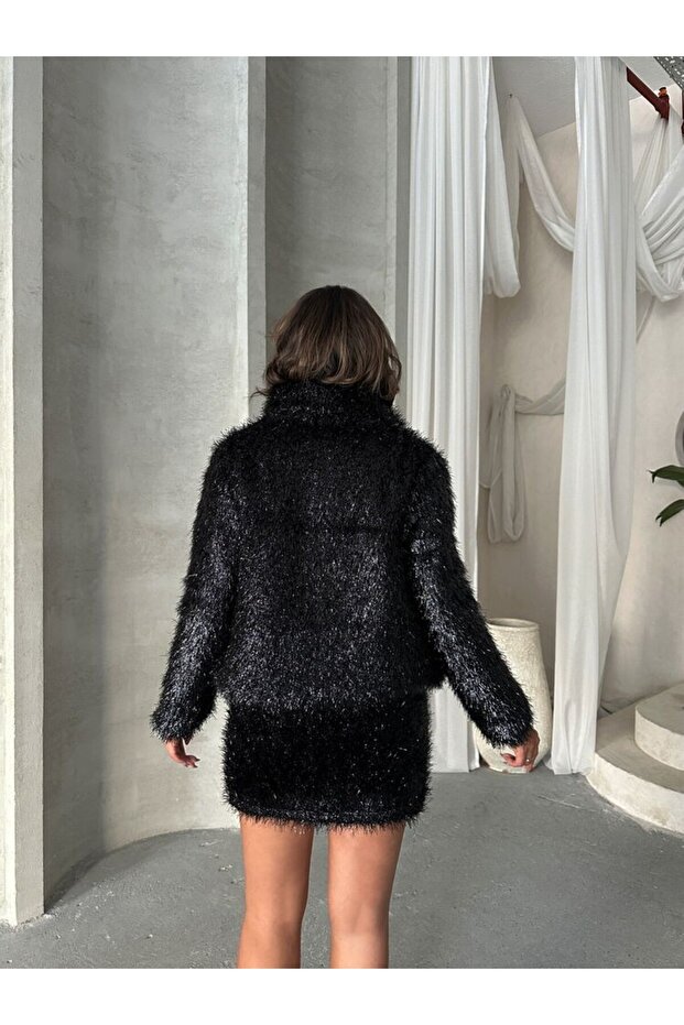 Dik Yaka Simli Saçaklı Ceket - 5