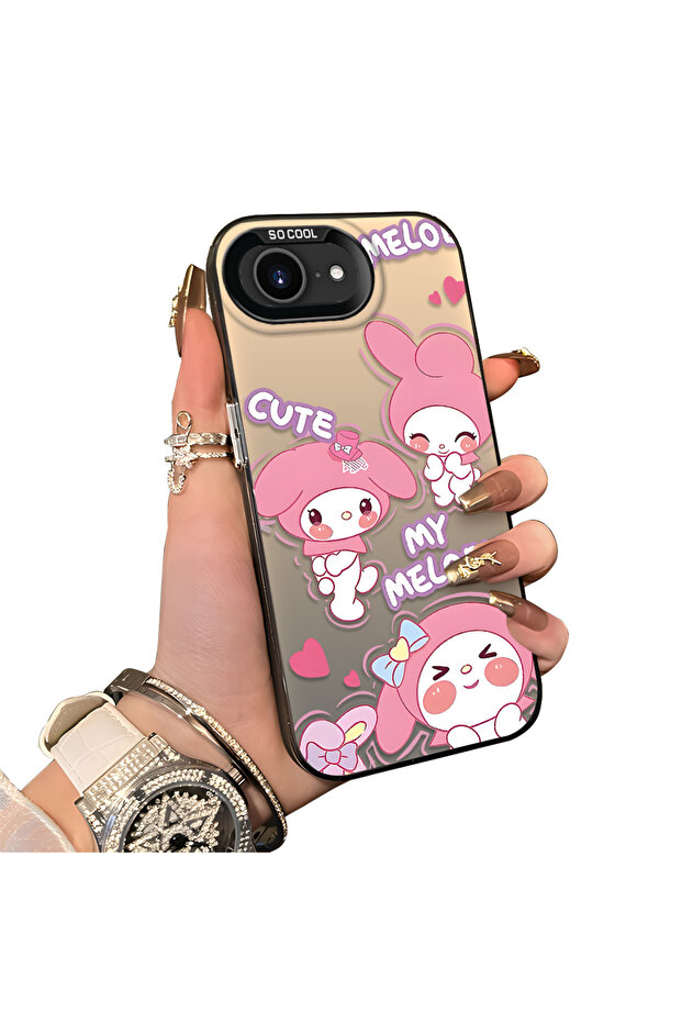 iPhone 16E Compatible Protective Silicone Edge Acrylic Back Kuromi Case