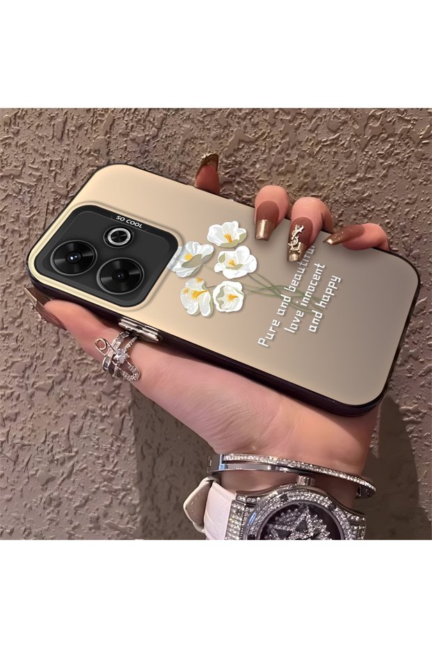 Xiaomi Poco M6 4g Compatible Silicone Edge Acrylic Back White Flower Protective Case