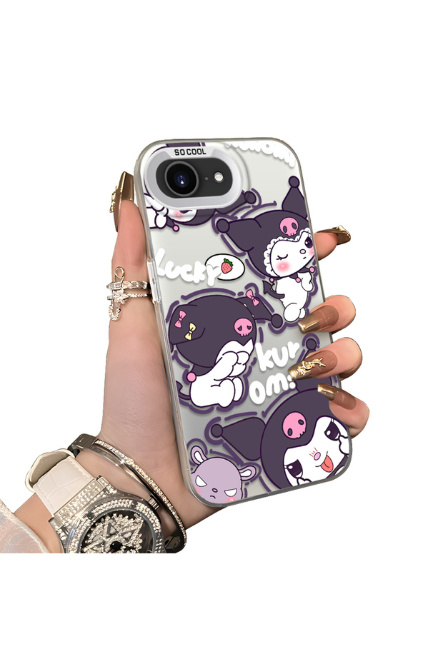 iPhone 16E Compatible Protective Silicone Edge Acrylic Back Kuromi Case
