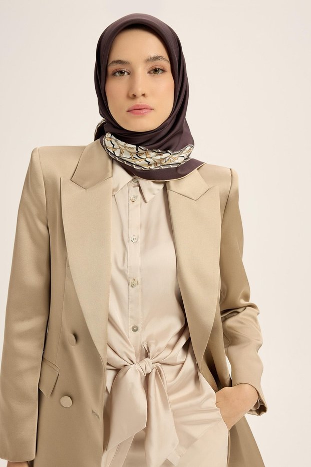 Ahenk Tivil Silk Scarf Brown 90 X 90
