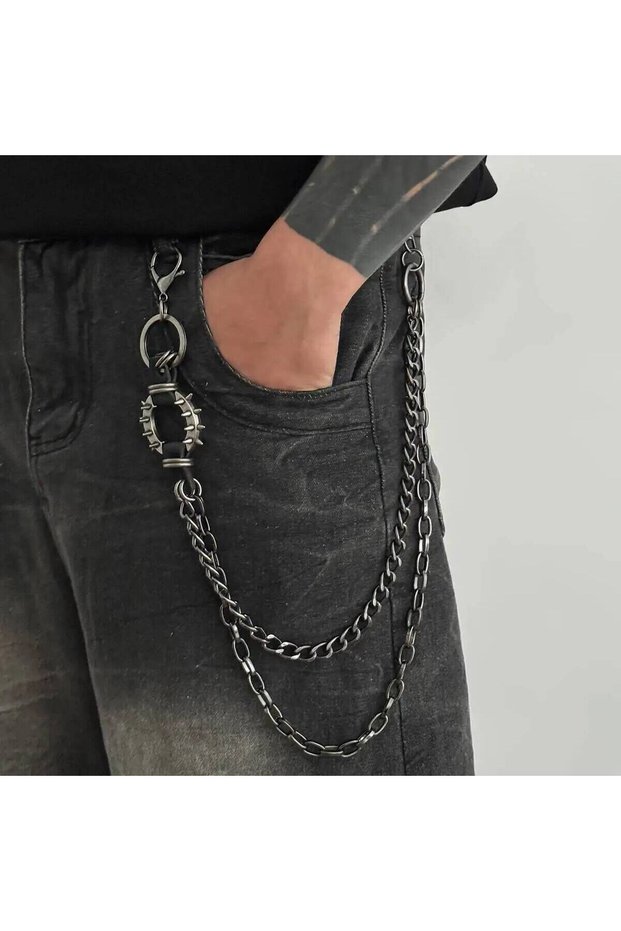 Color 1 KunJoe Punk Multilayer Metal Pants Chains Men Hip Hop Waist Keychain Jeans Chain Trousers Ac