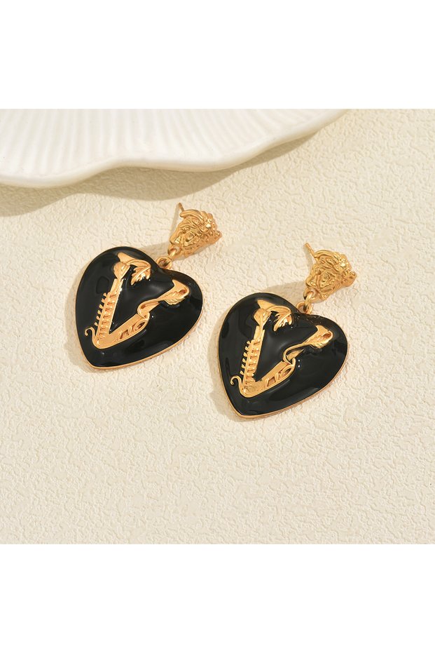 EH5503 Heart - Shaped Letter Drop Earrings Elegant Black/White Enamel Fashion Style Gold Earrings Fo