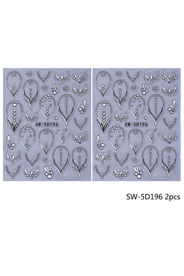SW-5D196 2pcs 2pcs Bohemian Nail Art Stickers 5D Embossed Love Heart Petals Lines Butterfly Design N