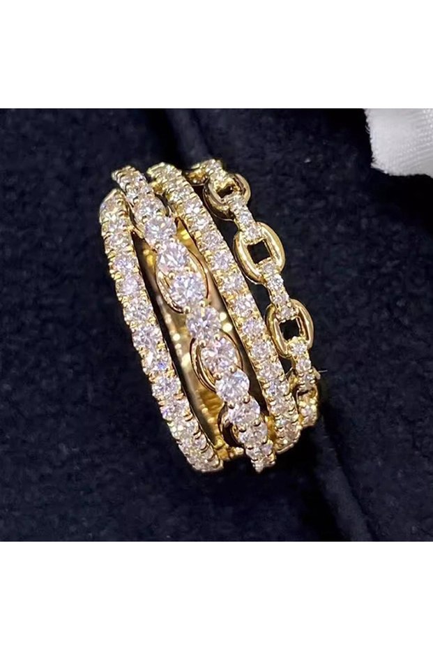 9 T0798 Huitan Multi-layers Design Lady Rings Gold Color Inlaid Shiny CZ Trendy Luxury Accessories J