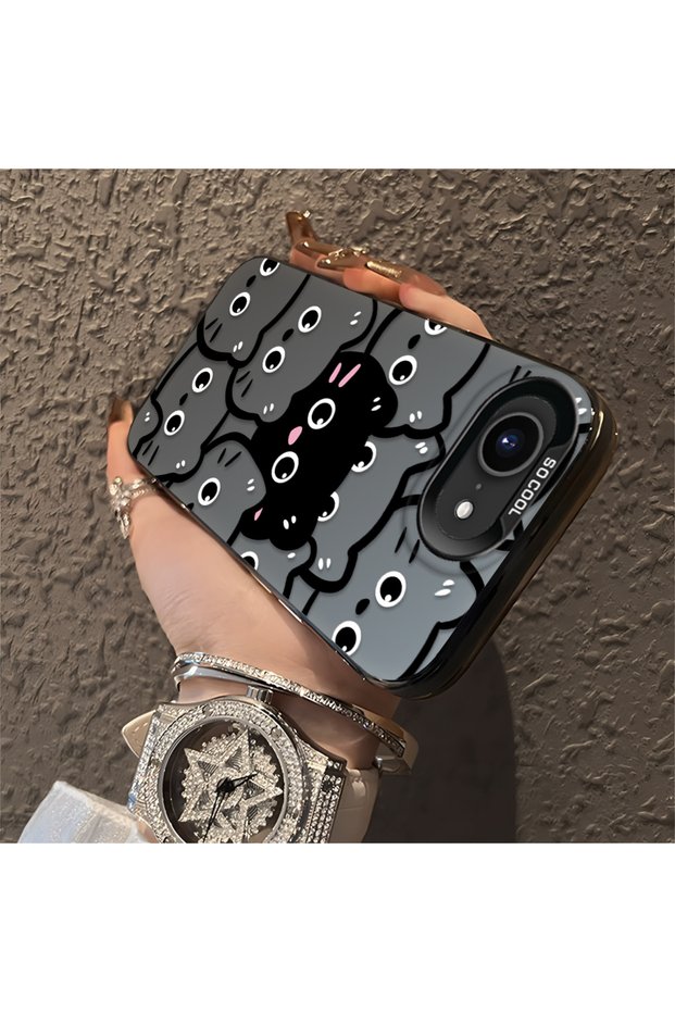 iPhone 16E Compatible Silicone Edge Acrylic Back Sweet Cat Protective Case