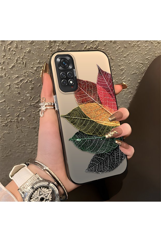 Xiaomi Redmi Note 11 Compatible Silicone Edge Acrylic Back Colorful Leaf Protective Case