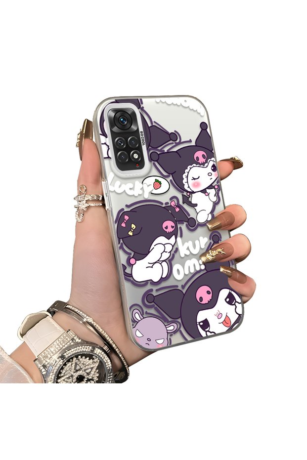 Xiaomi Redmi Note 11S Compatible Protective Silicone Edge Acrylic Back Kuromi Case