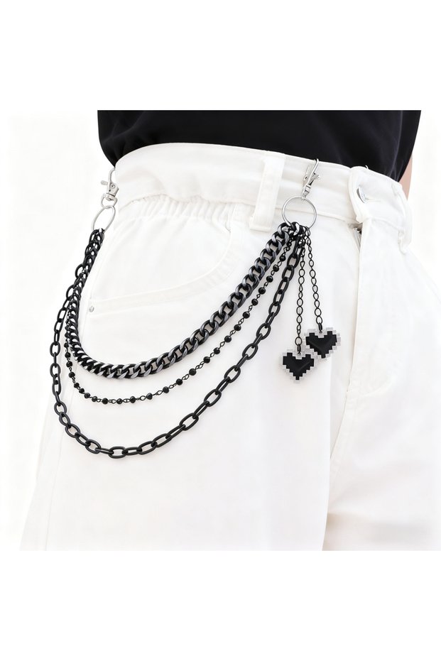black Cool Rock Hip Hop Black Love Pendant Keychain for Men Trendy Multilayer Jeans Pants Chain Part