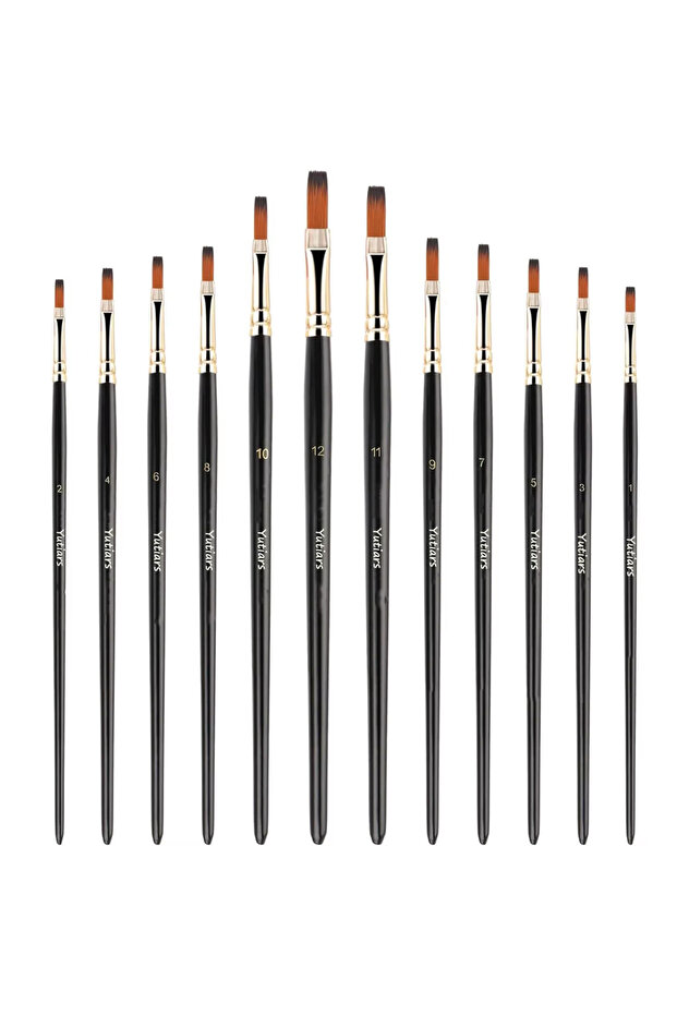12pcs 12pcs Flat Paint Brushes Set, Synthetic Nylon Bristles, Professional Artist Brushes for Oil, A