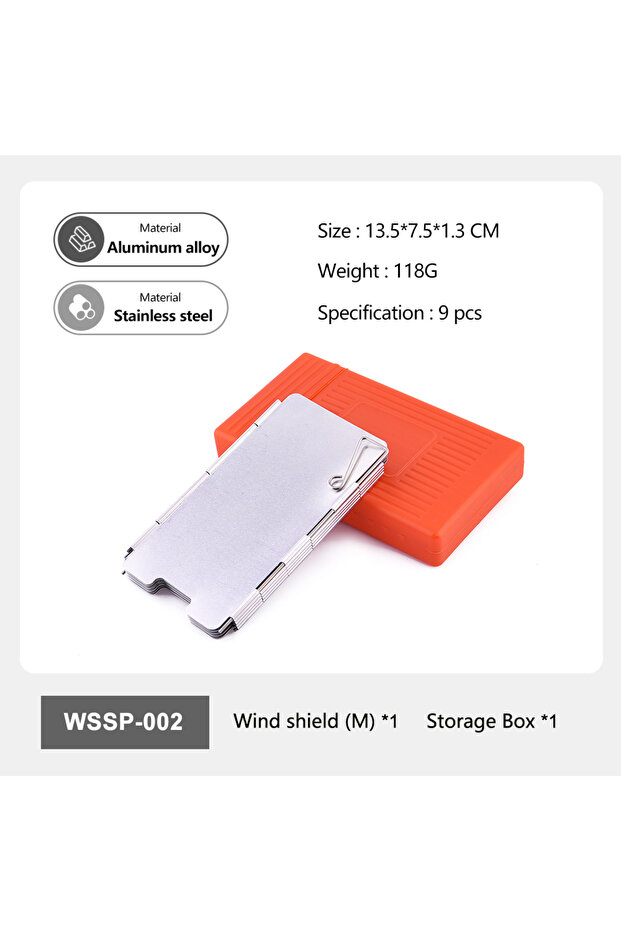 WSSP-002 Portable Camping Wind Shield Aluminum Alloy Stainless Steel 9pcs Windproof