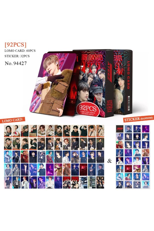 XK94427-ATEEZ 92pcs Kpop ATEEZ Lomo Cards and Stickers World Tour in Your Fantasy ATEEZ Photo Cards