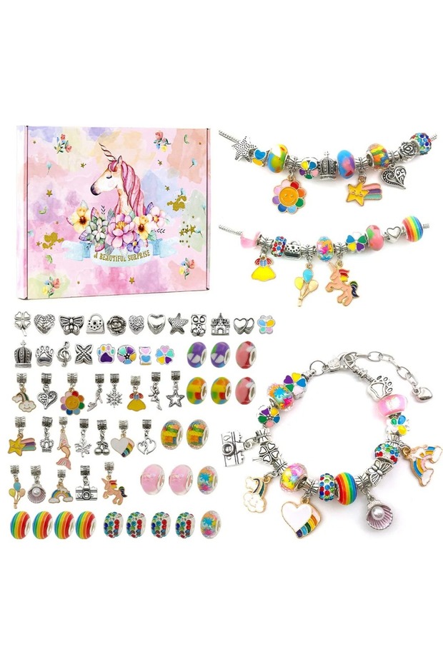 Multicolor Charm Bracelet Making Kit for Girls,Gift Box 66 Pcs of Jewelry Making Kit for 6-12 Girls