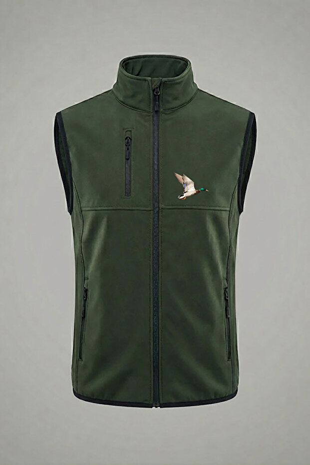 Hunting Hunting Mallard Duck Printed Water and Wind Resistant Men's Softshell Outdoor Khaki Vest